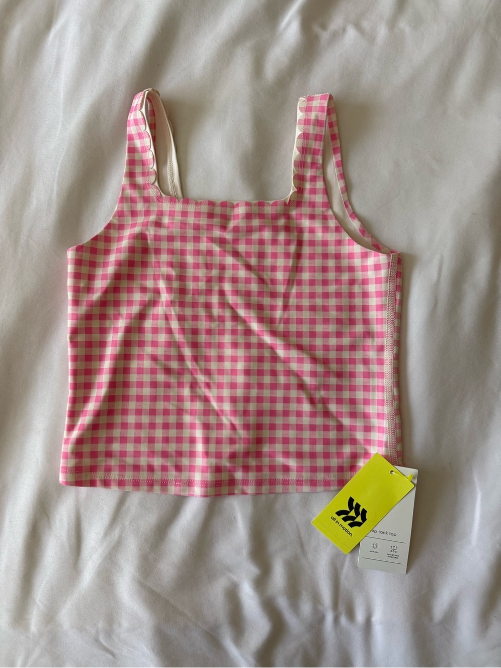 All in Motion Pink Gingham Scalloped Crop Tank Top